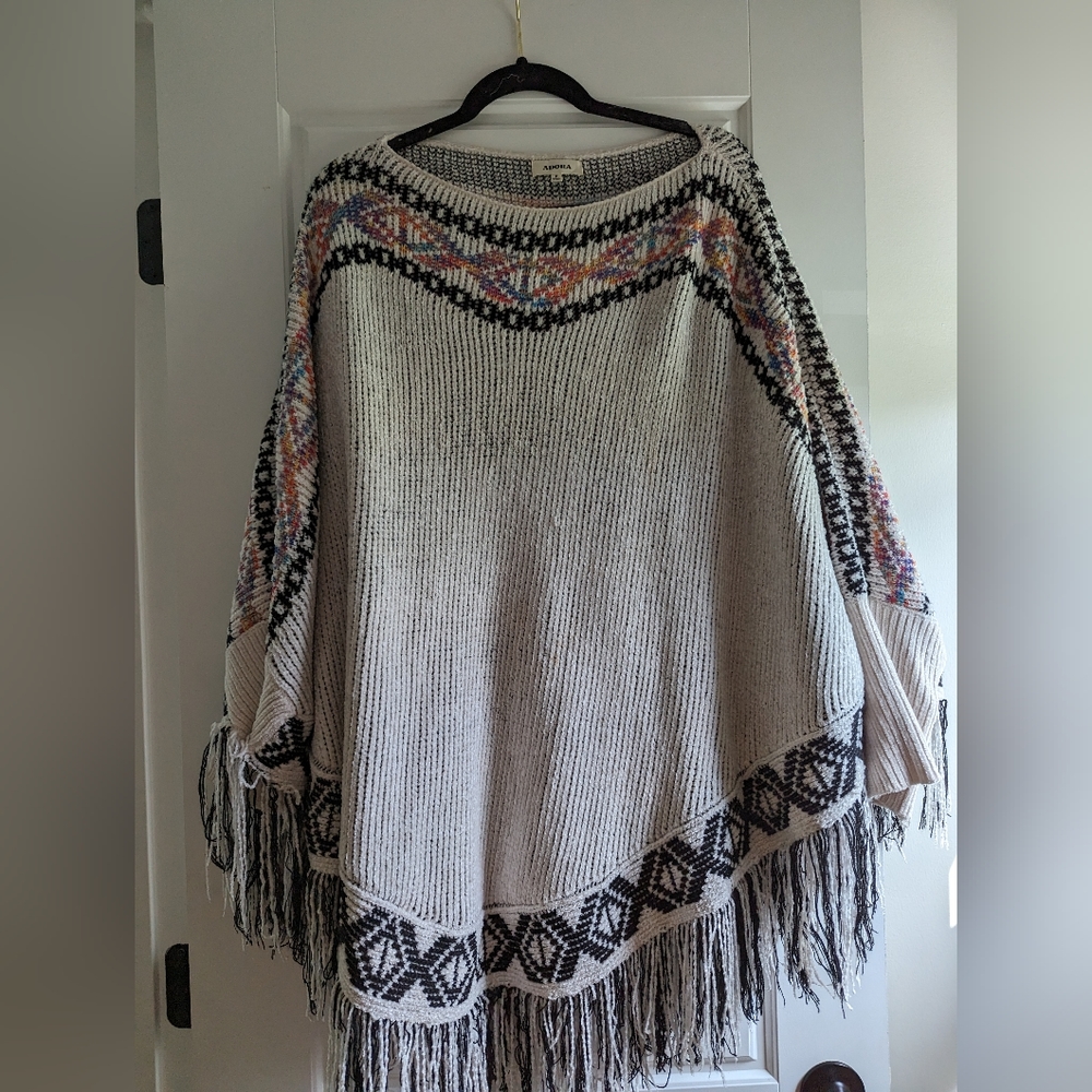 Andora Plus Size Chenille Knit Fringe Poncho